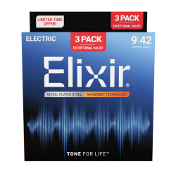Elixir Nanoweb Electric Nickel Plated Steel 16566 3 Pack Super Light 9-42